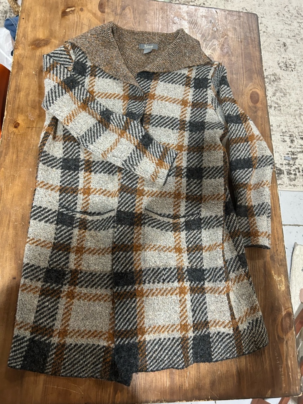 Natural Reflections Tan, Black & Cream Plaid Cardigan